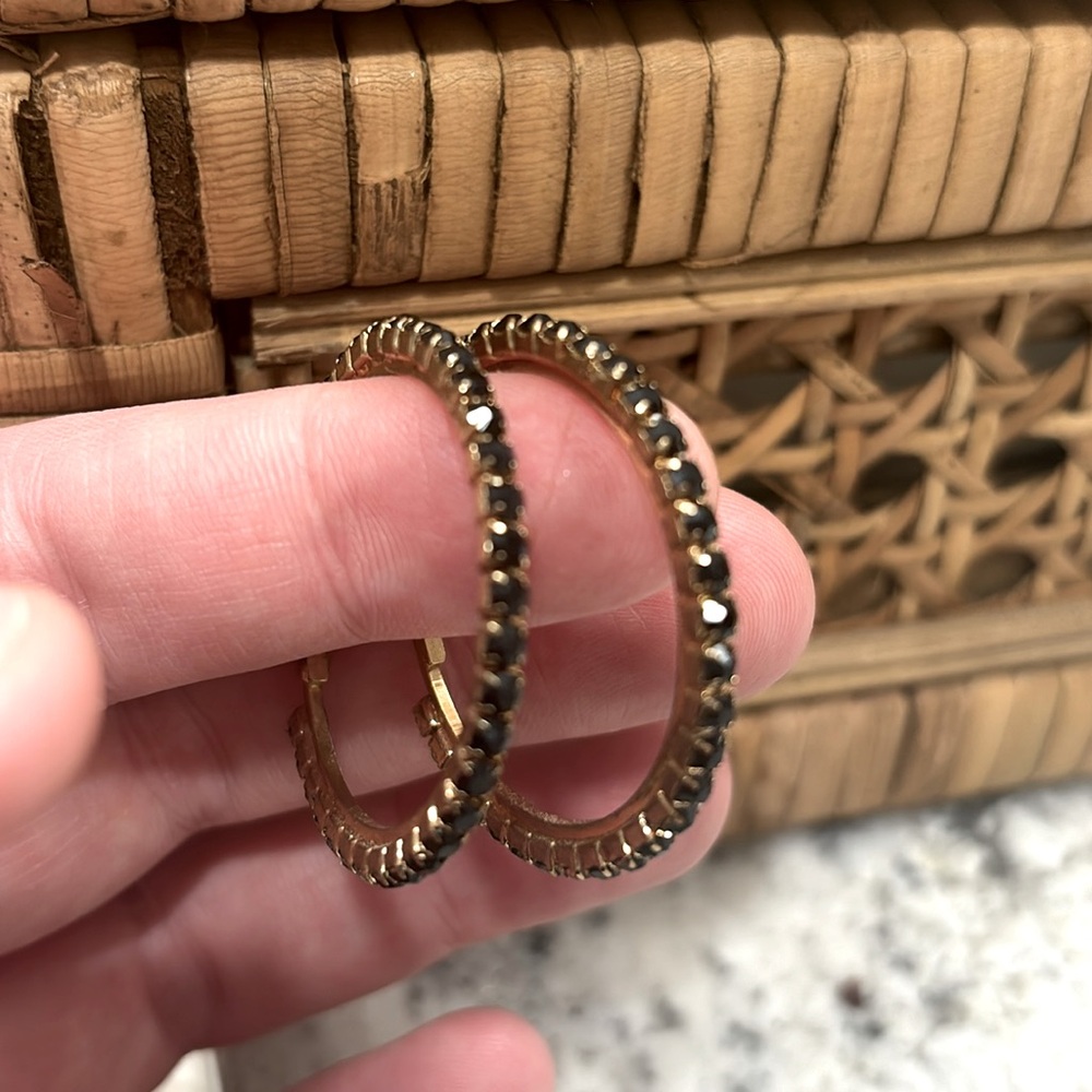 Black rhinestones hoop earrings